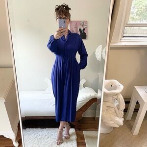 ROYAL BLUE CROPPED WIDE LEG JUMPSUIT PLEATS POCKETS BUTTONS HALF BELT COLLAR